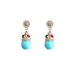Nuevos Pendientes de Botón de Aleación Estilo Chino Plata de Tíbet Turquesa Moda Versátil Nicho Pendientes de Gama Alta Diseño Elegante Pendientes para Mujer