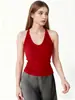 Top Cropped Vermelho de Alcinha com Decote U para Meninas, com Design Único de Tiras Finas Estilo Tailandês, Sem Mangas para Usar no Verão