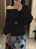 Shuangtian 2026 Primavera Nova Roupa Feminina Plus Size 100kg Casual Versátil Ombro a Ombro Manga Longa Blusa Camiseta 9321