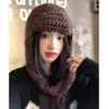 Gorro de Punto Marrón con Orejeras para Mujer, Cálido Sombrero Lei Feng para Otoño e Invierno, Hace que la Cara Parezca Más Pequeña, Circunferencia de Cabeza Grande, Gorro de Lana Engrosado a Prueba de Frío