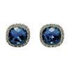 Aretes de botón 2024 nuevos populares de alta gama moda estilo occidental cristal azul diamante cuadrado aguja de plata 925