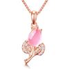 Elegante pingente de diamante em forma de folha de pedra de hibisco de cristal rosa com pétalas florescentes, pingente de folha de flor de cristal rosa em ouro rosa