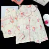 Conjunto de loungewear infantil estilo lapela, tecido fino para primavera e outono, cardigã de manga longa, pijama de algodão estilo coreano com estampa de nuvens para meninas