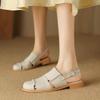 Sandalias Romanas de Jaula de Cerdo Retro Estilo Británico Gigantes Suaves con Pliegues y Corte Abierto Suela Suave Tacón Grueso Correa de Una Línea Punta Cerrada para Mujer Verano