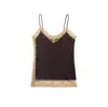 Estilo Europeo y Americano Sexy Cuello en V Textura Satén de Seda Encaje Top Ajustado Sexy Camisola Base 1223112700