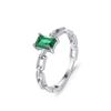 Anillo de plata de ley S925 con circonita rectangular esmeralda para mujer, diseño retro hueco, anillo de dedo de alta calidad