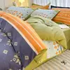 Otoño e Invierno Algodón Engrosado Cepillado Juego de Cuatro Piezas Dormitorio Estudiantil Fresco Puro Algodón Ropa de Cama Sábanas de Cama Funda de Edredón Cálida de Tres Piezas