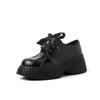 Dulces Frescos Sexys Zapatos Pequeños de Cuero de Vacuno con Suela Gruesa Primavera 2024 Cómodos Holgados Punta Redonda Tacones Altos Gruesos Cuero Genuino Zapatos Planos con Cordones para Mujer