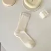 Meias de Bolinhas com Babados Estilo Coreano para Mulheres, Meias Tendência de Cano Médio, Meias de Cor Sólida Estilo Ballet Japonês para Primavera/Verão, Estilo Doce