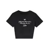 Camiseta Vinho Gola Redonda Manga Curta para Mulheres, Novo Estilo de Verão, Design de Letras Estilo Americano, Top Curto Versátil