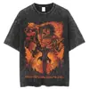 Camiseta de Verano Moda Hombres Mujeres Anime Vintage Algodón Lavado Camiseta