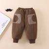 Calças de Meninos Outono/Inverno Infantil Forradas com Lã Espessas 2024 Novas Infantil Estilo Coreano Casual Estilo Ocidental Calças Cabelo Moderno
