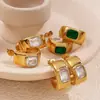 Brincos em Formato de C com Zircônia Verde, Aço Inoxidável Banhado a Ouro 18K, Brincos Elegantes e Modernos para o Dia a Dia Feminino, com um Design Único