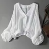 Chaqueta Corta Ligera Suelta de Verano 2026 para Mujer, Ligeramente Transparente, Oculta Imperfecciones, Camisa Protectora Solar, Blusa Casual Juvenil de Manga Larga para Mujer