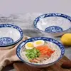 Cuenco Cerámico para Fideos Estilo Chino, Bol Grande de Porcelana Azul y Blanca para Uso Doméstico, Bol Esmaltado, Vajilla Apta para Microondas