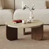 Mesa de chá pequena minimalista de madeira maciça estilo wabi-sabi para sala de estar de apartamento pequeno casa varanda redonda mesa baixa de mármore mesa de centro de travertino