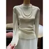 Tejido de punto de manga larga con cuello semi-alto para mujer, Nuevo estilo de principios de primavera, Top plisado ajustado, Jersey de estilo minimalista