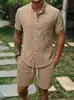 Conjunto casual de 2 piezas para hombre, nuevo en Amazon para el verano: Conjunto de Camisa de Manga Corta Lisa Texturizada y Shorts