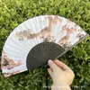 Leque Dobrável Estilo Antigo Transfronteiriço para o Verão, Estilo Chinês, Hanfu, Cheongsam, Leque Pequeno Dobrável de Bambu Portátil para Mulheres