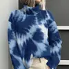 Estación Independiente de Amazon Temu Chaqueta Cardigan Suéter de Cuello Alto Estampado Abstracto Tie-Dye 3D para Mujer E127