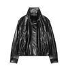 Moda feminina transfronteiriça 2026 estilo europeu e americano jaqueta bomber de caimento solto com efeito de couro sintético E490790