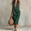2026 Moda Callejera de Verano Transfronteriza Estilo Perezoso Ropa para Mujer con Dobladillo Ancho, Cuello Drapeado, Vestido de Retazos, Vestido de Corte Holgado
