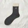 Calcetines de media pantorrilla para mujer con lazo, estilo ballet blanco de primavera, ribete de encaje, suaves y versátiles, calcetines casuales de algodón, modernos