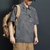 Camisa polo masculina de verão retrô americana, camiseta da moda de verão solta com gola, popular cinza escuro estampada de manga curta