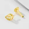 Piercing Rosqueado de Prata S925 com Opala e Cabeça Plana, Tarraxa para Osso da Orelha, Brincos Geométricos de Gota de Água Levemente Luxuosos, Venda Quente Transfronteiriça Europeia e Americana