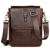 Bolsa Transversal Masculina de Couro Genuíno Padrão Crocodilo Bolsa de Ombro Vintage Casual Tendência Camada Couro Bovino Bolsa Masculina para Esportes ao Ar Livre