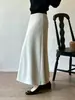 Saia Midi de Cintura Alta Feminina Outono Inverno Estilo Coreano Temperamento Drapeado Versátil Emagrecedor Comprimento Médio Justa ao Corpo Linha A Barra Larga Saia Evasê Guarda-chuva