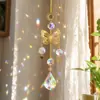 Pegador de Sol de Cristal com Borboleta Sol Lua Prisma Arco-Íris Sino de Vento Decoração de Janela Casa Ornamento Pendurado