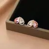 Pendientes de Corazón Completamente Diamantados de Moda con Aguja de Plata S925 para Mujer Europeos y Americanos Pequeños de Gama Alta Elegantes Dulces