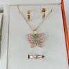 Cross-border New Hot Oil Dropping Plate Diamante em Borboleta Dourada Casual Pulseira Anel Colar Brincos Terno feminino