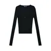 Exportación Transfronteriza Ropa de Mujer Verano 2025 Estilo Europeo y Americano Cuello en V Manga Larga Botones Individuales Corte Abierto Moda Casual Tejido de Punto Top