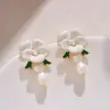Pendientes de Camelia Rojo Vino Retro de Lujo Ligero de Gama Alta con Sentido Único del Diseño Pendientes de Perla de Imitación Antigua para Mujer