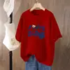 Top de algodão puro para o verão, plus size, estilo retrô, modelagem que emagrece, para mulheres, soltinho e versátil, t-shirt de manga curta com ombro caído, tamanho grande, manga 3/4 que emagrece, ins