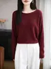 Suéter de Tricô Gola Redonda Feminino Estilo Básico Manga Longa Pulôver Simples Cor Sólida Emagrecedor Camada Base Top Outono Inverno Versátil