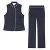 Atacado transfronteiriço 2026 moda europeia e americana conjunto de colete slim fit com acabamento contrastante + calça comprida para mulheres M561784/5