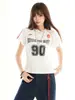 Yechuan # Camiseta de Manga Corta con Estampado Digital Estilo Americano Blokette para Mujer, Marca Retro Trendy, Ropa Deportiva Chica Picante.