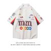 Camisa de Manga Corta Unisex Estilo Chino Parche de Letra Americana Color Block Retro Urbano Ins Suelta Oversized