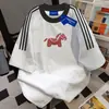 Camiseta de Manga Corta 100% Algodón Puro Estilo Coreano de Moda con Tres Rayas de Pony para Hombres y Mujeres, Verano Holgada Adelgazante Casual