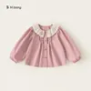 Youbao Huzhou Zhili Roupa Infantil Roupa Infantil Primavera e Outono Top Rosa Roupas para Crianças Pequenas Gola de Renda Solta Camisa de Menina