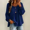 2026 Nueva Camisa Top de Color Sólido con Cuello Redondo y Mangas Largas Fruncidas para Mujer, Estilo Europeo y Americano Transfronterizo, Casual Versátil de Corte Holgado