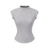 Top corto de verano para mujer, de moda, versátil, de corte ajustado, dulce, retro, de hombro regular, sin mangas, con cuello medio alto, camiseta