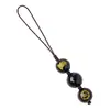Llavero con cordón anti-pérdida para teléfono, cuenta redonda de piedra de ágata de cristal natural, colgante de los Cinco Elementos, Dios de la Riqueza de Cinco Vías, Fortuna