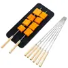 Brochetas para Barbacoa Acero Inoxidable Mango de Madera Brochetas Redondas Brochetas de Cordero Herramientas Duraderas para Uso Doméstico Brochetas para Asar