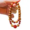 Pulsera de Múltiples Círculos de Ágata Roja Natural y Sándalo de Estilo Artístico Vintage de Alta Calidad