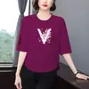 Liquidação da Loja: Camiseta Estampada Estilo Mãe com Mangas Três Quartos para Mulheres de Meia-Idade e Idosas, Caimento Solto, Emagrecimento, Esconde a Barriga, Versátil, Blusa Rejuvenescedora