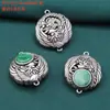 Prata Esterlina S925 Tinta Lavada Dragão Preto Anel Duplo Fênix de Jade Acessórios de Duas Orelhas Vintage Redondo DIY Material Artesanal Joia